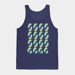 Turquoise teal Tropical Leaf Pattern Tank Top